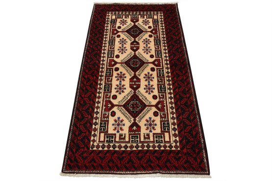 Baloch Rug 3'4'' x 6'1'' Ivory Wool Vintage Tribal Hand-Knotted Oriental Carpet