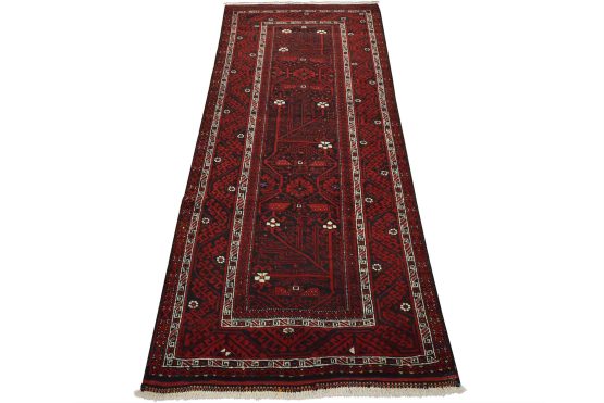 Baloch Rug 3'9'' x 8'3'' Black Wool Vintage Tribal Hand-Knotted Oriental Carpet