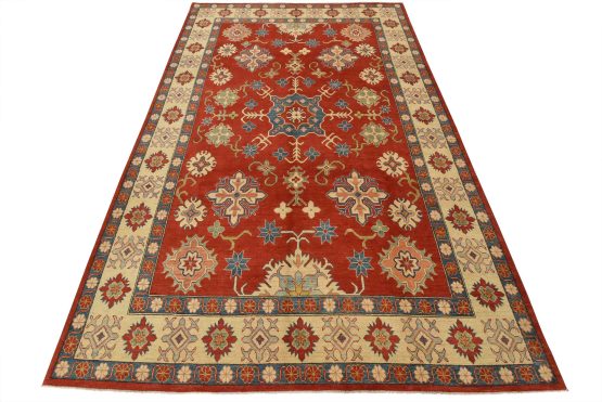 Kazak Rug 8'6'' x 13'4'' Red Wool Tribal Hand-Knotted Oriental Carpet
