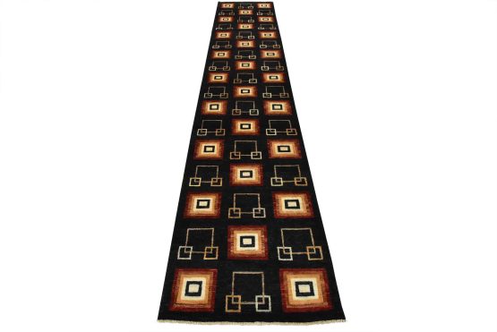 Fine Gabbeh Runner 3'2'' x 15'2'' Black Wool Contemporary Hand-knotted Rug