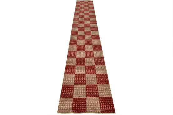Gabbeh Runner 3'1'' x 17'9'' Brown Red Wool Contemporary Hand-Knotted Rug