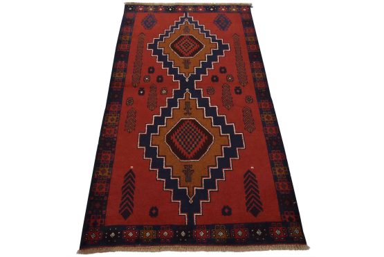 Baloch Rug 3'10'' x 6'5'' Red Wool Vintage Tribal Hand-Knotted Oriental Carpet