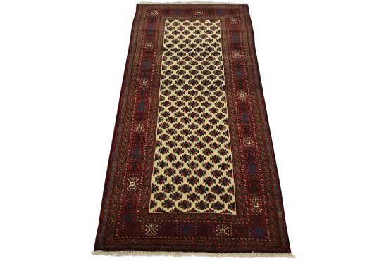 Baloch Rug 3'5'' x 6'9'' Ivory Wool Vintage Tribal Hand-Knotted Carpet
