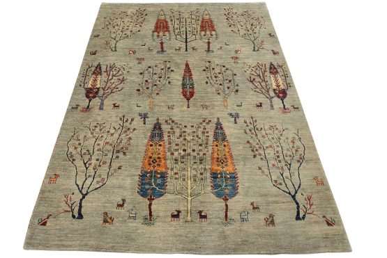 Fine Gabbeh Rug 5'7'' x 7'6'' Gray Wool Tribal Hand-Knotted Oriental Carpet