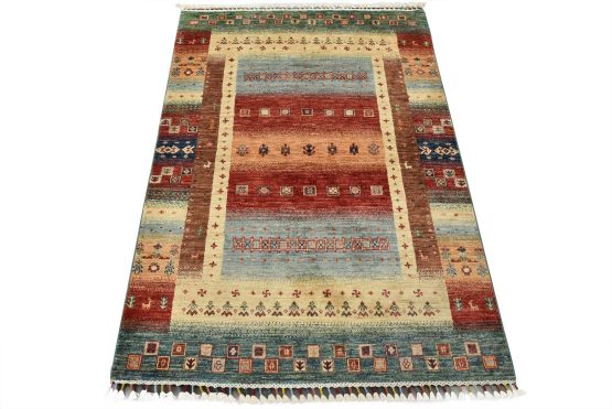 Fine Gabbeh Rug 4'1'' x 5'10'' Multicolor Wool Tribal Hand-Knotted Carpet
