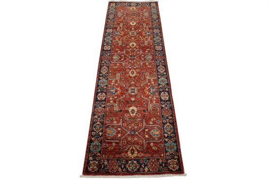 Fine Heriz Runner 2'9'' x 8'3'' Red Wool Traditional Hand-Knotted Oriental Rug