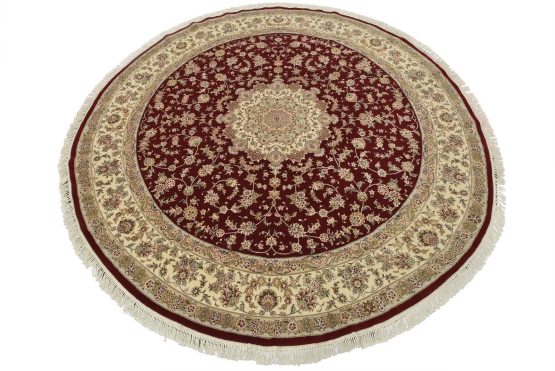 Tabriz Rug 9'9'' x 9'10'' Red Wool/Silk Traditional Hand-Knotted Oriental Carpet