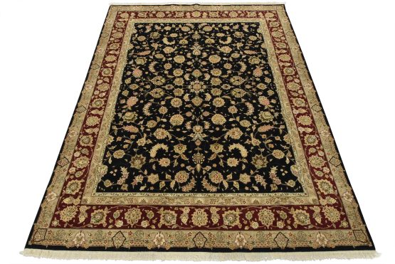 Tabriz Rug 7'9'' x 9'10'' Black Wool/Silk Traditional Hand-Knotted Oriental Carpet