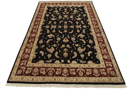 Tabriz Rug 8'6'' x 11'9'' Black Wool/Silk Traditional Hand-Knotted Oriental Carpet