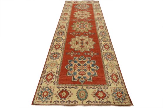 Kazak Runner 4'11'' x 13' Red Wool Tribal Hand-Knotted Oriental Carpet