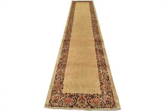 Sarouk Runner 4'5'' x 18'6'' Beige Wool Vintage Traditional Hand-Knotted Rug