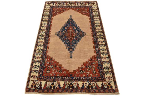 Gabbeh Rug 4'1'' x 6'6'' Beige Wool Vintage Tribal Hand-Knotted Oriental Carpet