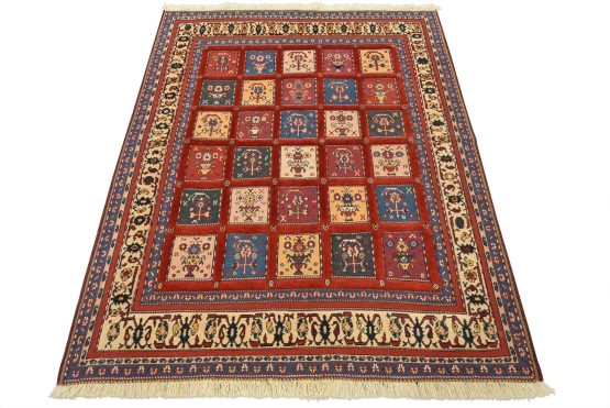Gabbeh Rug 5' x 6'4'' Red Wool Vintage Tribal Hand-Knotted Oriental Carpet