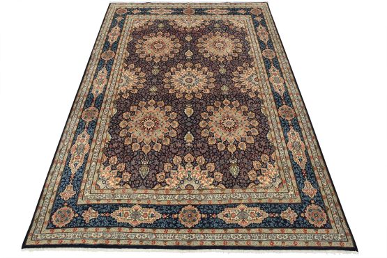 Kerman Rug 9'9'' x 13'8'' Blue Wool Vintage Traditional Hand-Knotted Carpet