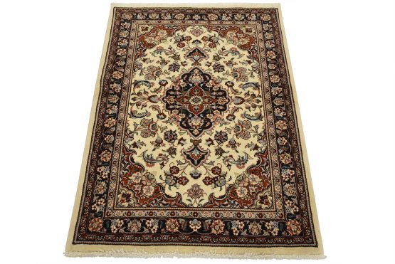 Fine Kashmar Rug 3'5' x 4'8'' Ivory Wool Traditional Hand-Knotted Oriental Carpet