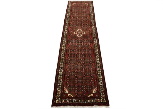 Hamedan Runner 2'7'' x 9'4'' Red Wool Vintage Tribal Hand-Knotted Rug