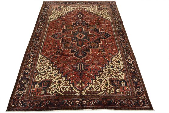 Heriz Rug 9'9'' x 13'2'' Red Wool Vintage Traditional Hand-Knotted Carpet