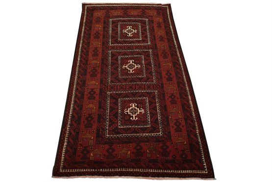 Baloch Rug 3'9'' x 6'7'' Red Wool Vintage Tribal Hand-Knotted Oriental Carpet