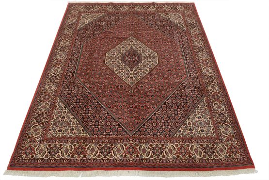 Fine Bidjar Rug 8'2'' x 9'7'' Red Wool Vintage Traditional Hand-Knotted Carpet