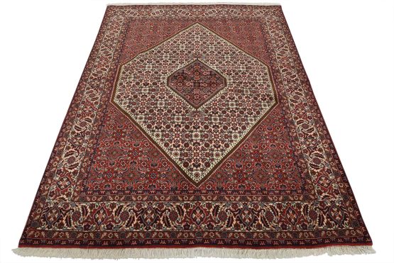Fine Bidjar Rug 6'7'' x 8'2'' Ivory Wool Traditional Hand-Knotted Oriental Carpet