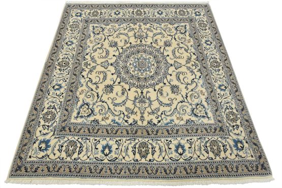 Nain Rug 6'4'' x 6'10'' Ivory Wool Vintage Traditional Hand-Knotted Carpet