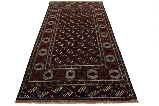 Turkmen Rug 7'7'' x 12'7'' Red Wool Vintage Tribal Hand-Knotted Oriental Carpet