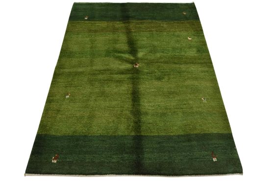 Gabbeh Rug 5'1'' x 6'6'' Green Wool Vintage Tribal Hand-Knotted Carpet