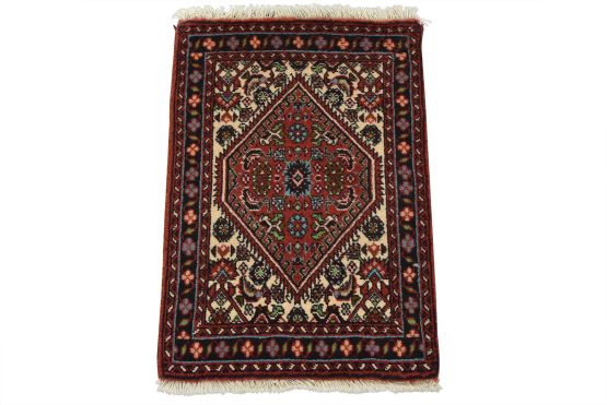 Fine Bidjar Rug 1'4'' x 1'11'' Ivory Wool Vintage Hand-Knotted Carpet