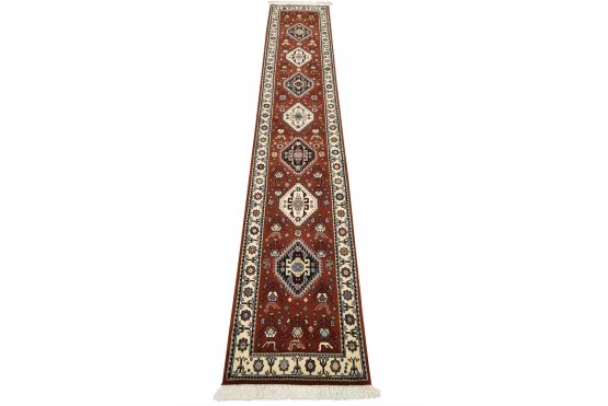 Fine Kashmar Runner 1'10'' x 10'1'' Red Wool Traditional Hand-Knotted Rug