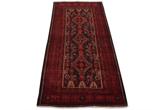 Baloch Rug 3'8'' x 7' Blue Wool Vintage Tribal Hand-Knotted Oriental Carpet