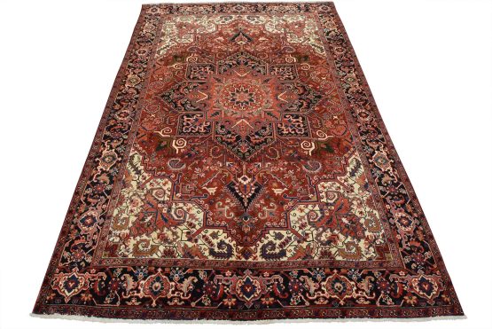 Heriz Rug 8'4'' x 12' Red Wool Vintage Tribal Hand-Knotted Oriental Carpet