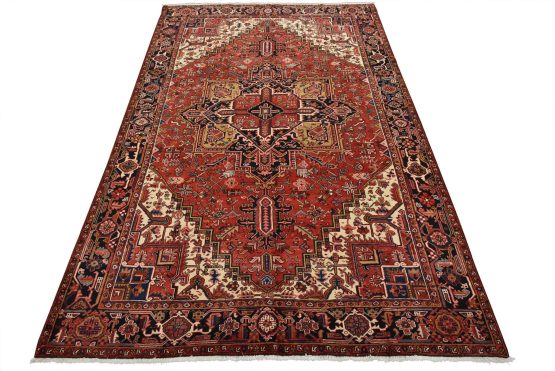 Heriz Rug 8'2'' x 11'9'' Red Wool Vintage Tribal Hand-Knotted Oriental Carpet