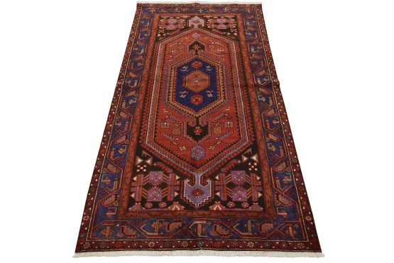 Hamedan Rug 4'6'' x 8' Red Wool Vintage Tribal Hand-Knotted Oriental Carpet