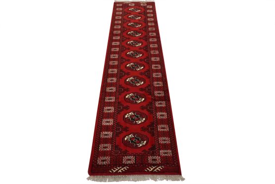 Turkmen Runner 2'7'' x 9'6'' Red Wool Vintage Tribal Hand-Knotted Oriental Rug