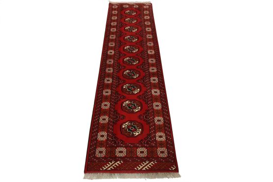 Turkmen Runner 2'7'' x 9'2'' Red Wool Vintage Tribal Hand-Knotted Oriental Rug
