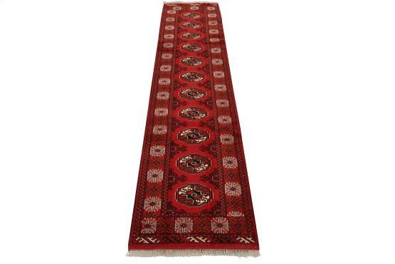 Turkmen Runner 2'6'' x 9'10'' Red Wool Vintage Tribal Hand-Knotted Rug