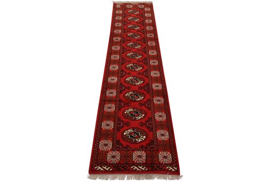 Turkmen Runner 2'6'' x 9'7'' Red Wool Vintage Tribal Hand-Knotted Oriental Rug