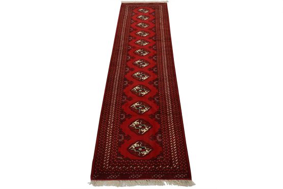 Turkmen Runner 2'9'' x 9'3'' Red Wool Vintage Tribal Hand-Knotted Oriental Rug