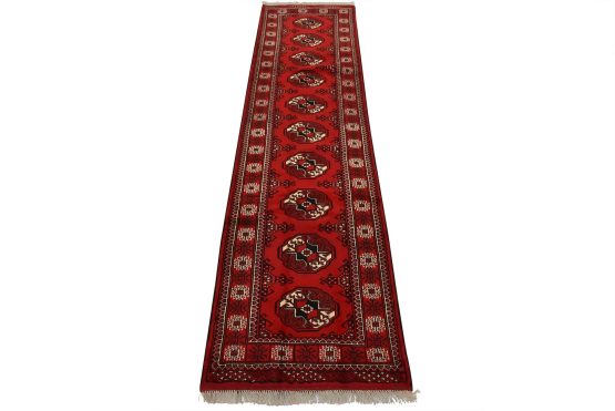 Turkmen Runner 2'8'' x 9'8'' Red Wool Vintage Tribal Hand-Knotted Oriental Rug
