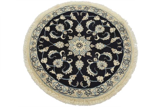 Nain Rug 3'1'' x 3'2'' Blue Wool Traditional Hand-Knotted Oriental Carpet