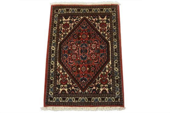 Fine Bidjar Rug 1'5'' x 2' Red Wool Vintage Traditional Hand-Knotted Carpet