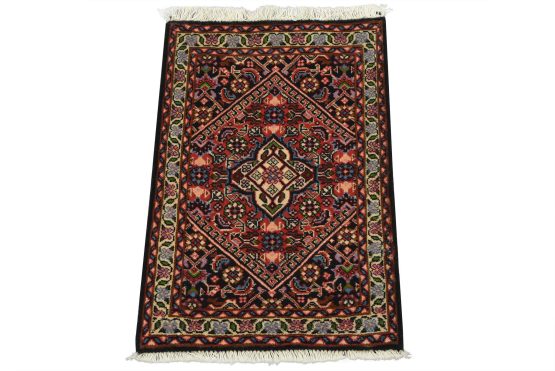 Fine Bidjar Rug 1'5'' x 2' Red Wool Vintage Traditional Hand-Knotted Carpet