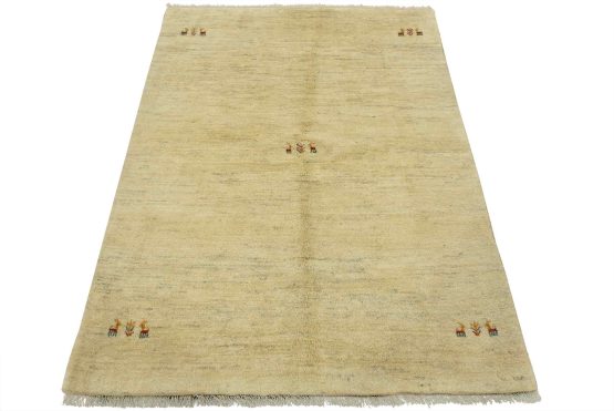 Gabbeh Rug 4'11'' x 6'5'' Ivory Wool Vintage Tribal Hand-Knotted Carpet