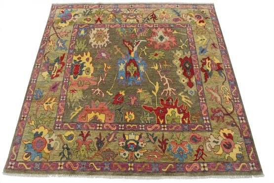 Oushak Rug 10'2'' x 10' Gray Wool Modern Hand-Knotted Oriental Carpet