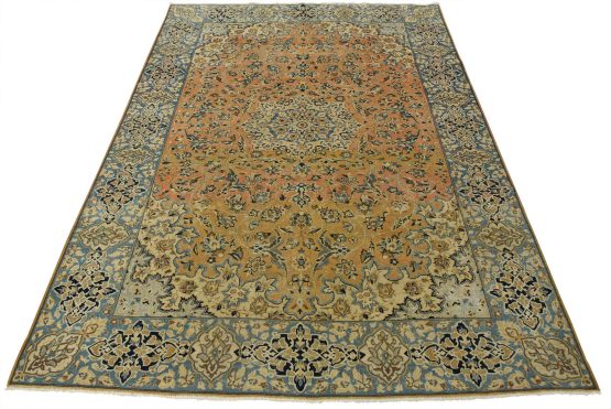 Najafabad Rug 8'10'' x 11'4'' Orange Wool Vintage Hand-Knotted Carpet