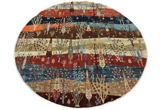 Gabbeh Rug 6'7'' x 6'6'' Multicolor Wool Modern Hand-Knotted Carpet