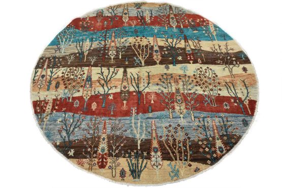 Gabbeh Rug 6'7'' x 6'5'' Multicolor Wool Modern Hand-Knotted Carpet