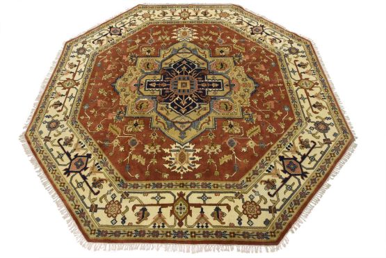 Heriz Rug 9'11'' x 9'10'' Rust Wool Tribal Hand-Knotted Oriental Carpet