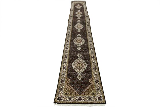 Tabriz Mahi Runner 2'8'' x 20'2'' Black Wool Traditional Hand-Knotted Rug
