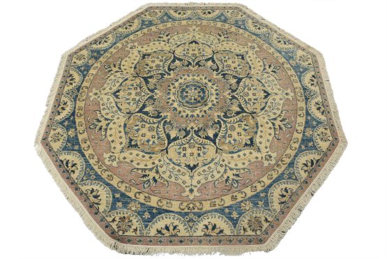 Ziegler Rug 5'8'' x 5'8'' Pink Wool Traditional Hand-Knotted Oriental Carpet